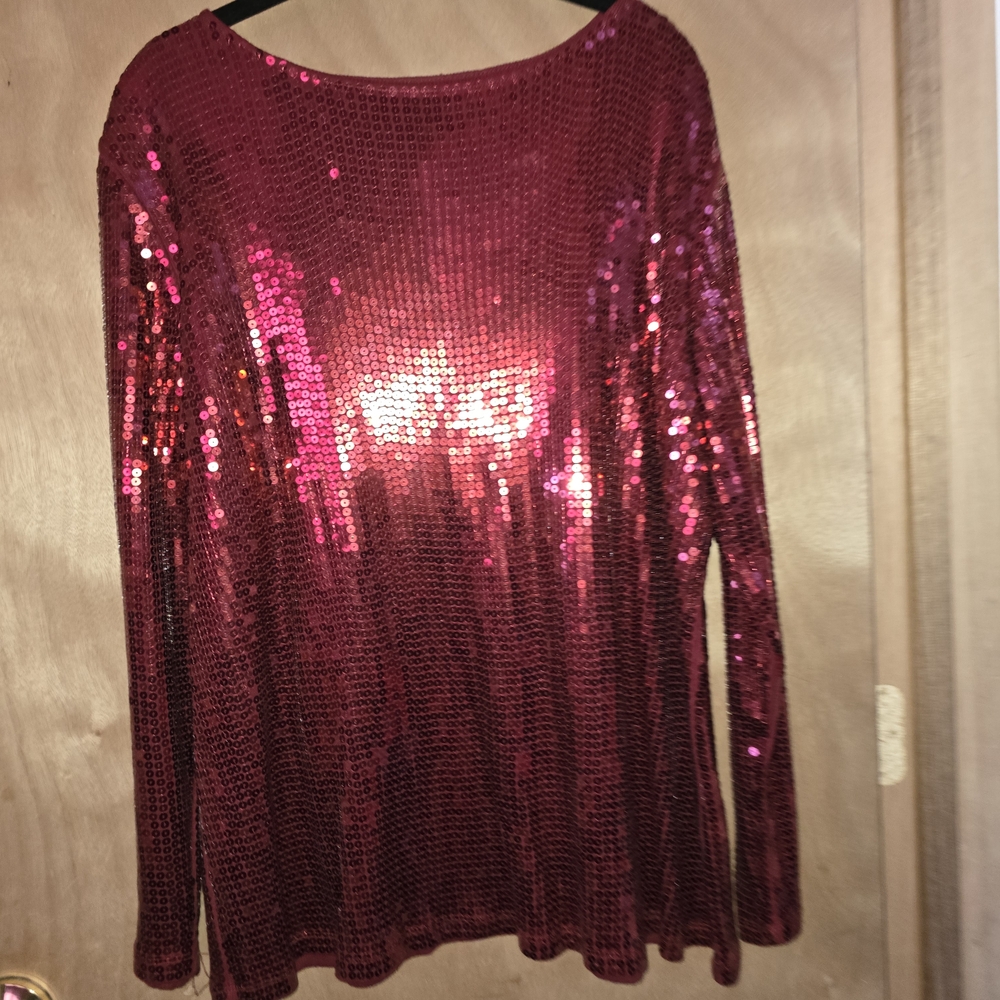 Diane Gilman Burgundy Sequin Top